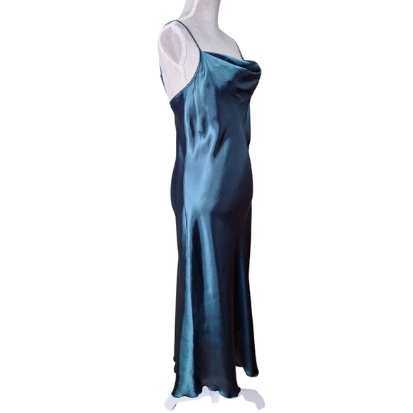 Bebe Teal Satin Slip Dress Sz M Cowl Neck Midi Dopamine Soft Glam Cocktail - Picture 5 of 10